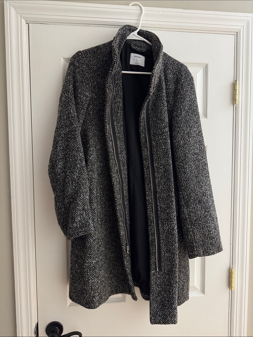 Black & Gray Tweed Open-Front Coat Sweater